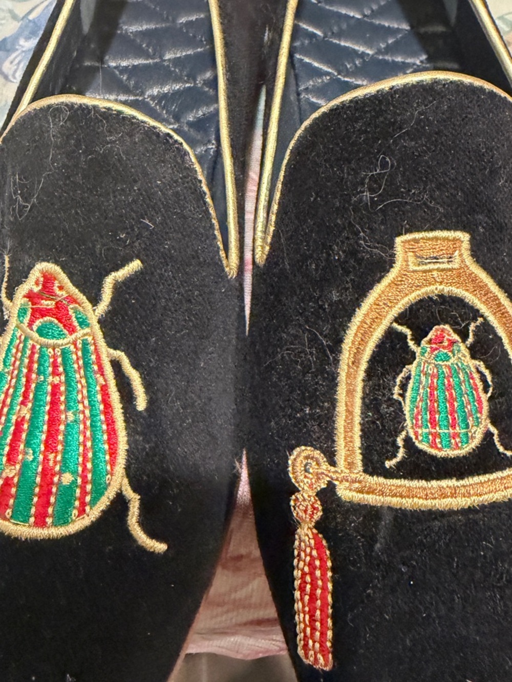 Ronner the Rönner Mimosa Beetle Black & Gold Velvet Loafers retail $322 shoes - Picture 6 of 12